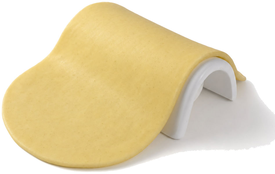 A dough oval draped over a saddle-curved form